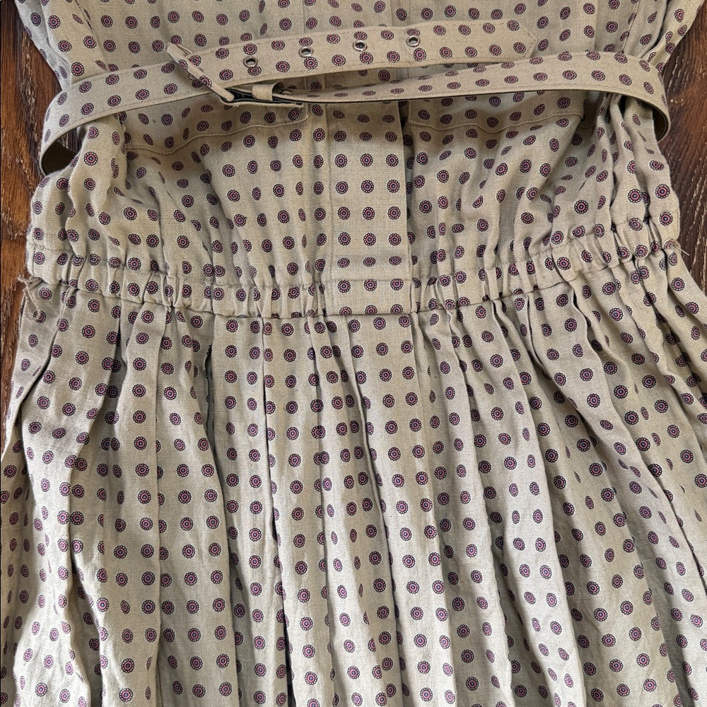 Vintage Polka Dot Midi Dress with Waist Tie - Tan Linen/cotton - Picture 8 of 8